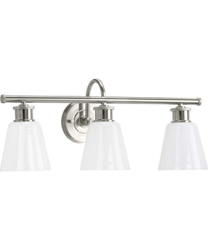 Ashford 3-Light Opal Glass Farmhouse Style Bath Vanity Wall Light Brushed Nickel