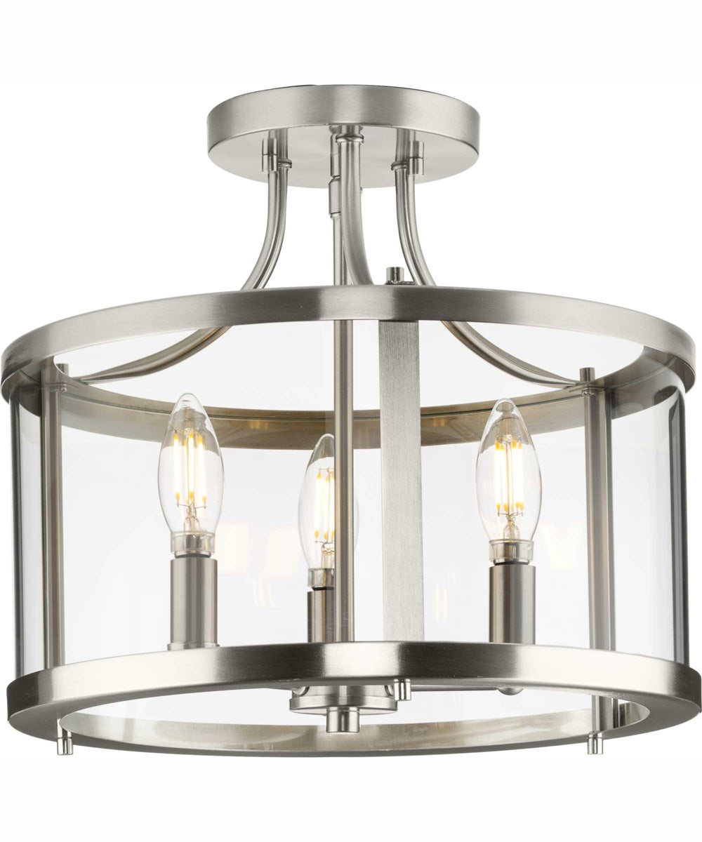 Gilliam 13 in. 3-Light New Traditional Semi-Flush Mount Brushed Nickel