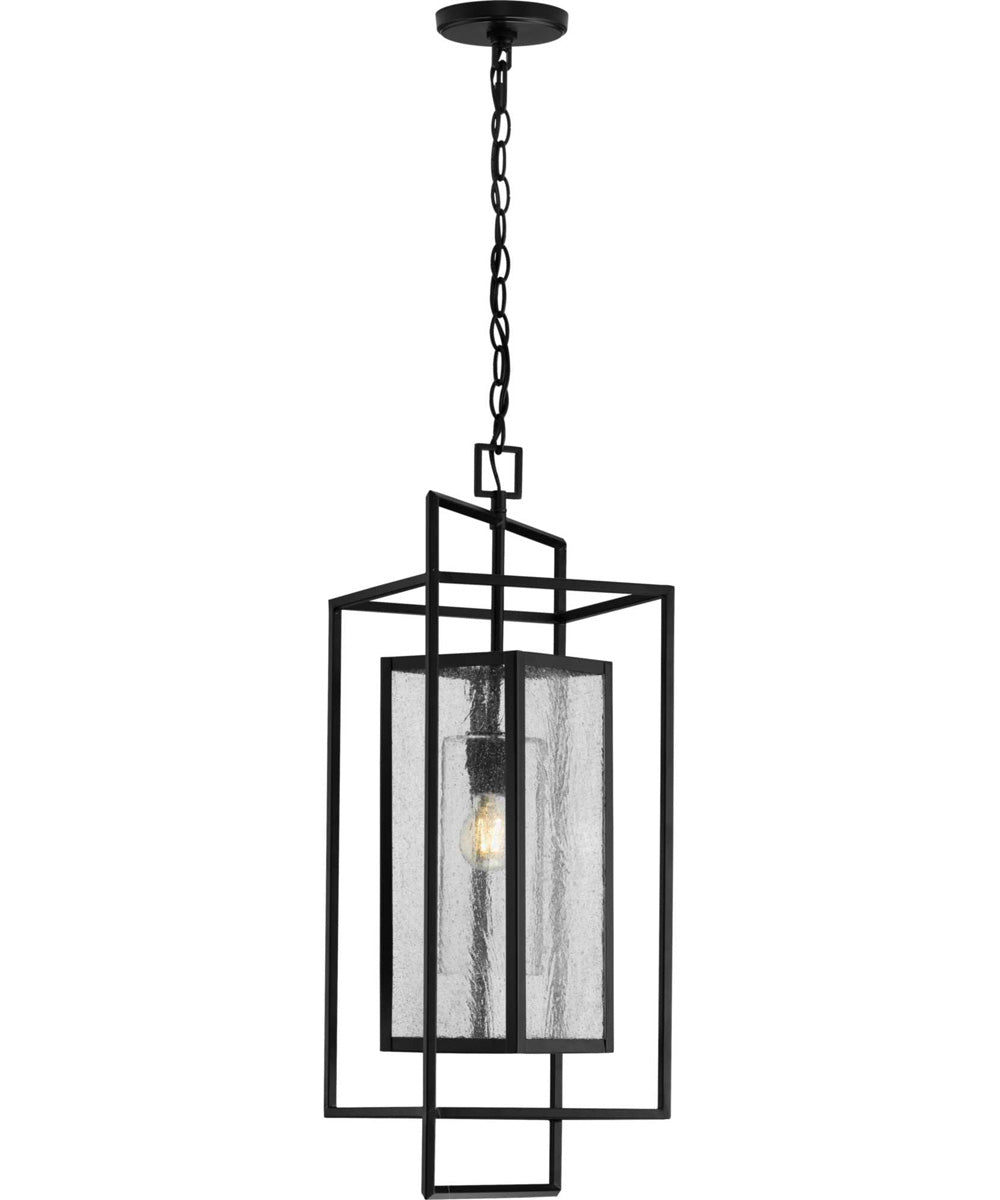 Navarre 1-Light Seeded Glass Indoor/Outdoor Hanging Pendant Light Matte Black