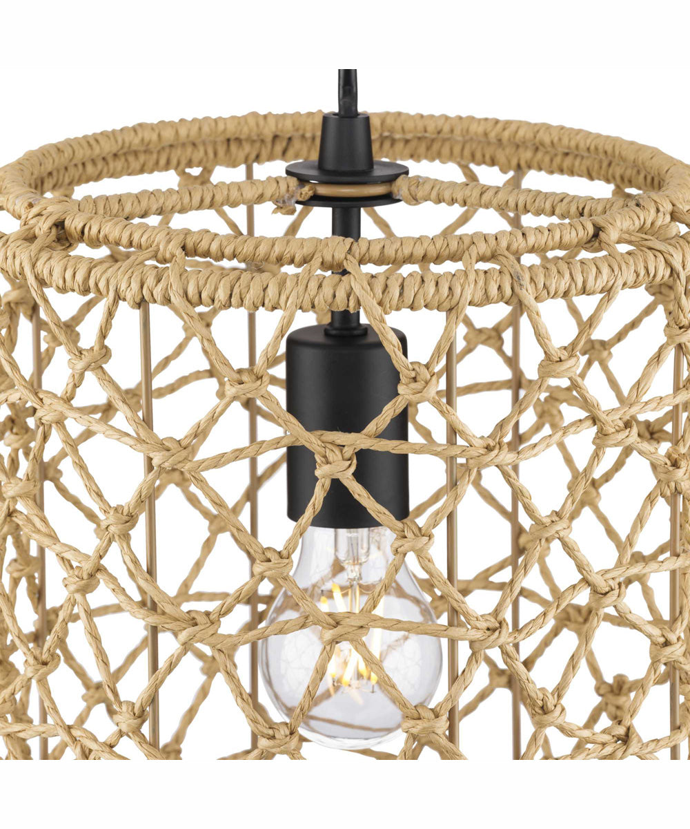 Chandra 1-Light Global Pendant with Woven Shade Matte Black