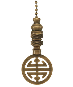 Classic Asian Design Antique Brass Ceiling Fan Pull, 2.25"h with 12" Antiqued Brass Chain