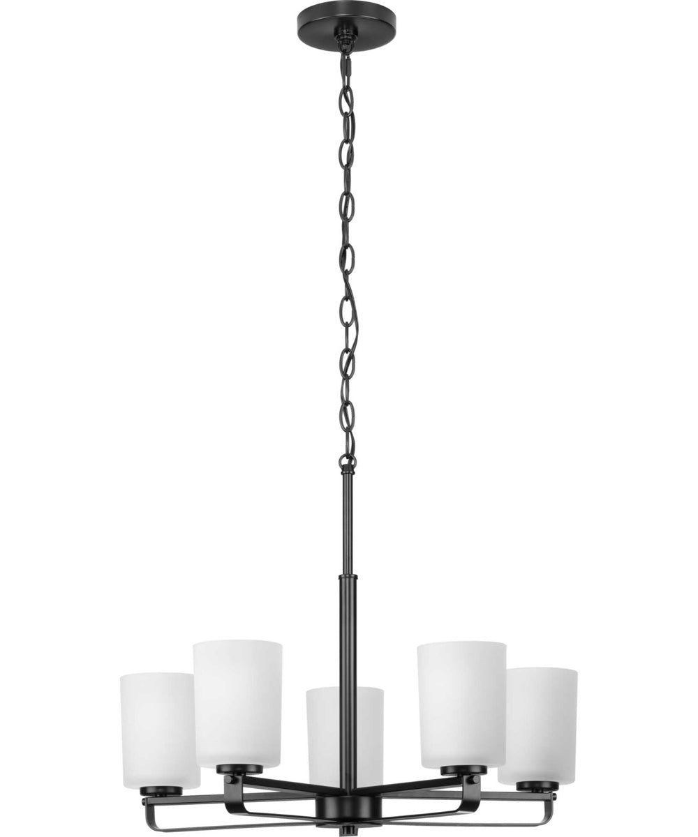 League 5-Light Etched Glass Modern Farmhouse Chandelier Light Matte Black