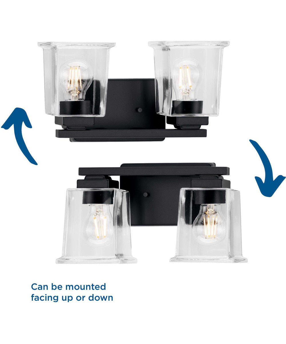 Gilmour 2-Light Modern Farmhouse Clear Glass Bath Vanity Light Matte Black