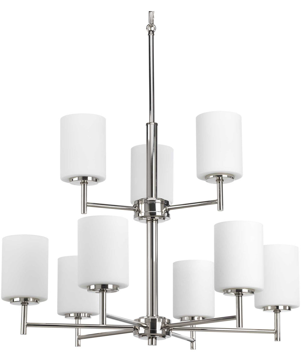 Replay 9-Light Etched Painted White Glass Modern Chandelier Light Polished Nickel