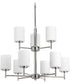 Replay 9-Light Etched Painted White Glass Modern Chandelier Light Polished Nickel