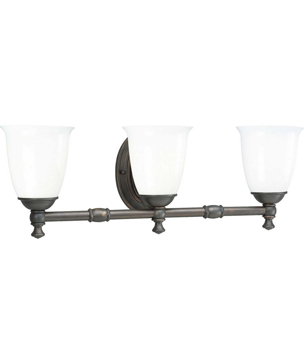 Victorian 3-Light White Opal Glass Farmhouse Bath Vanity Light Venetian Bronze