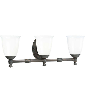 Victorian 3-Light White Opal Glass Farmhouse Bath Vanity Light Venetian Bronze