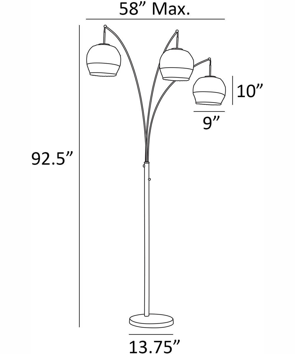Kaylor 3-Light 3-Light Arc Lamp Brushed Nickel/Outer Rattan&Inner Fabric Shade