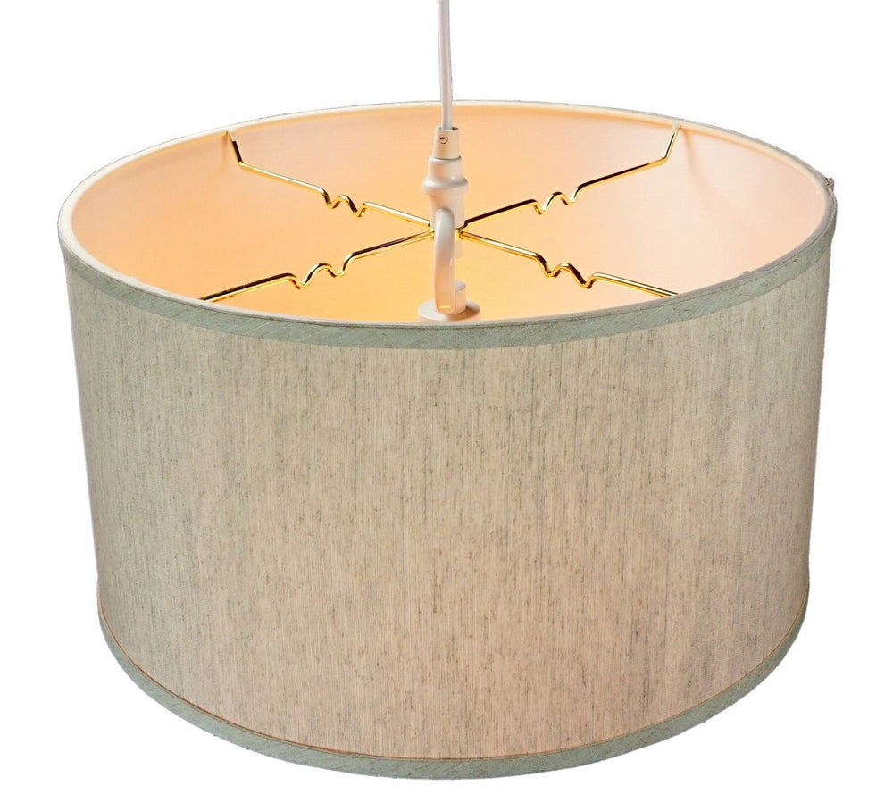 18"W 1 Light Swag Plug-In Pendant  Textured Oatmeal Shade White Cord