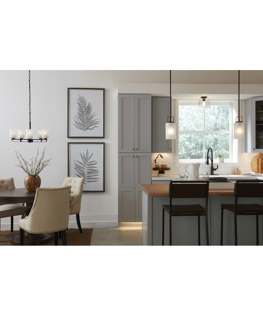 League 5-Light Etched Glass Modern Farmhouse Chandelier Light Matte Black