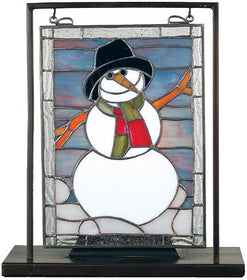 11"H x 10"W Snowman Mini Lighted Tiffany Window