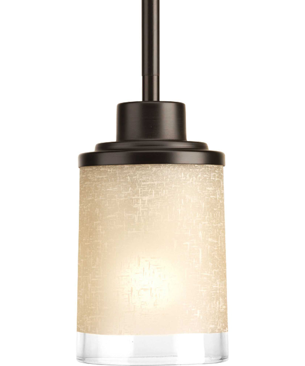 Alexa 1-Light Etched Umber Linen With Clear Edge Glass Modern Mini-Pendant Light Antique Bronze