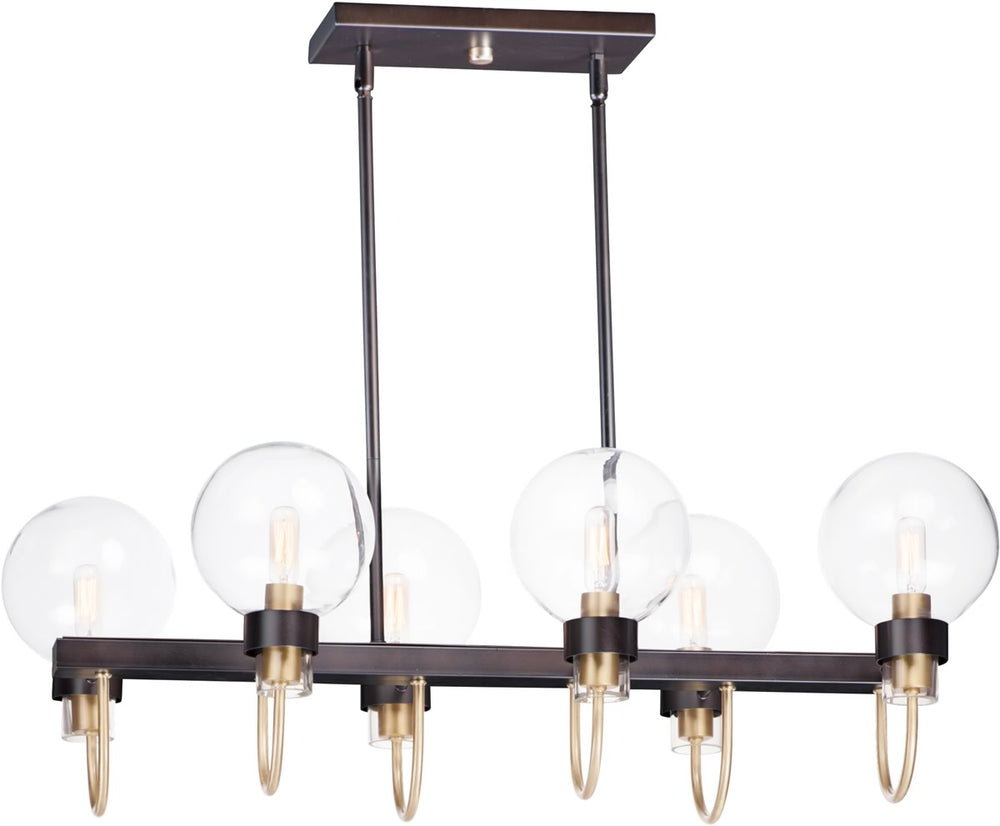 32"W Bauhaus 6-Light Linear Chandelier Bronze / Satin Brass