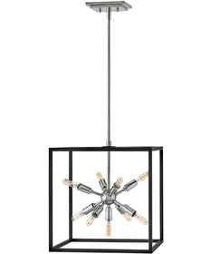 Aros 9-Light Small Pendant in Black with Polished Nickel accents