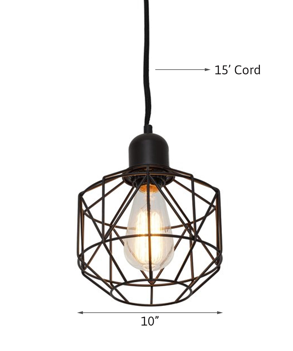 7"W 1-Light LED Metal Cage Plug-In Swag Pendant Light Bronze Finish