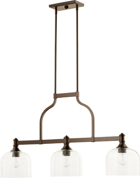 38"W Richmond 3-light Kitchen Island Light Oiled Bronze w/ Clear/Seeded