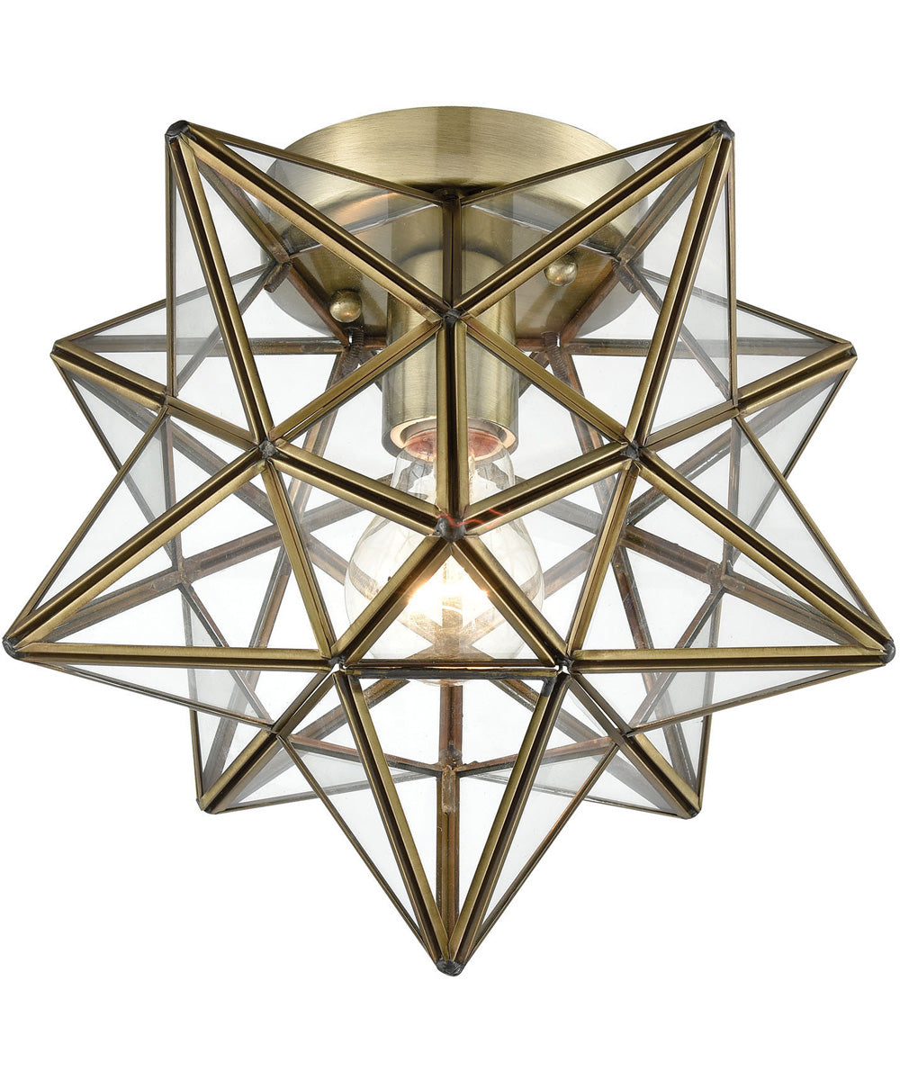 Moravian Star 1-Light Flush Mount Antique Brass/Clear Glass