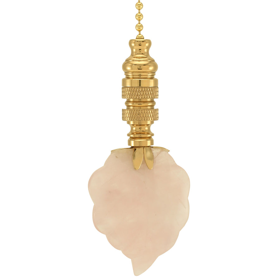LampsUSA Finials Rose Quartz Leaf Fan Pull FP205