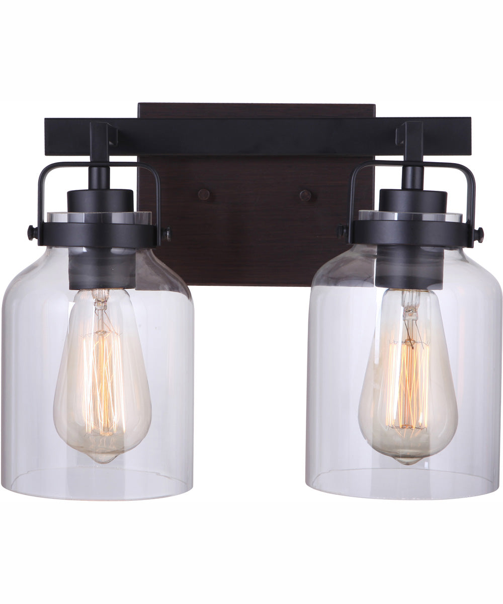 Foxwood 2-Light Vanity Flat Black/Dark Teak