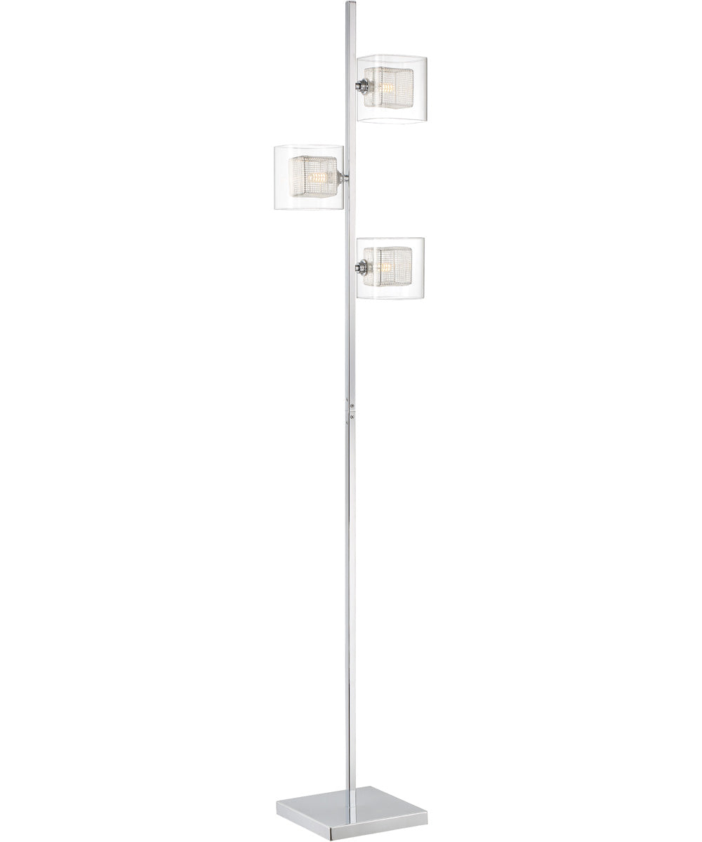 Dahl 3-Light Led 3-Light Floor Lamp Chrome/Clear Glass Shade