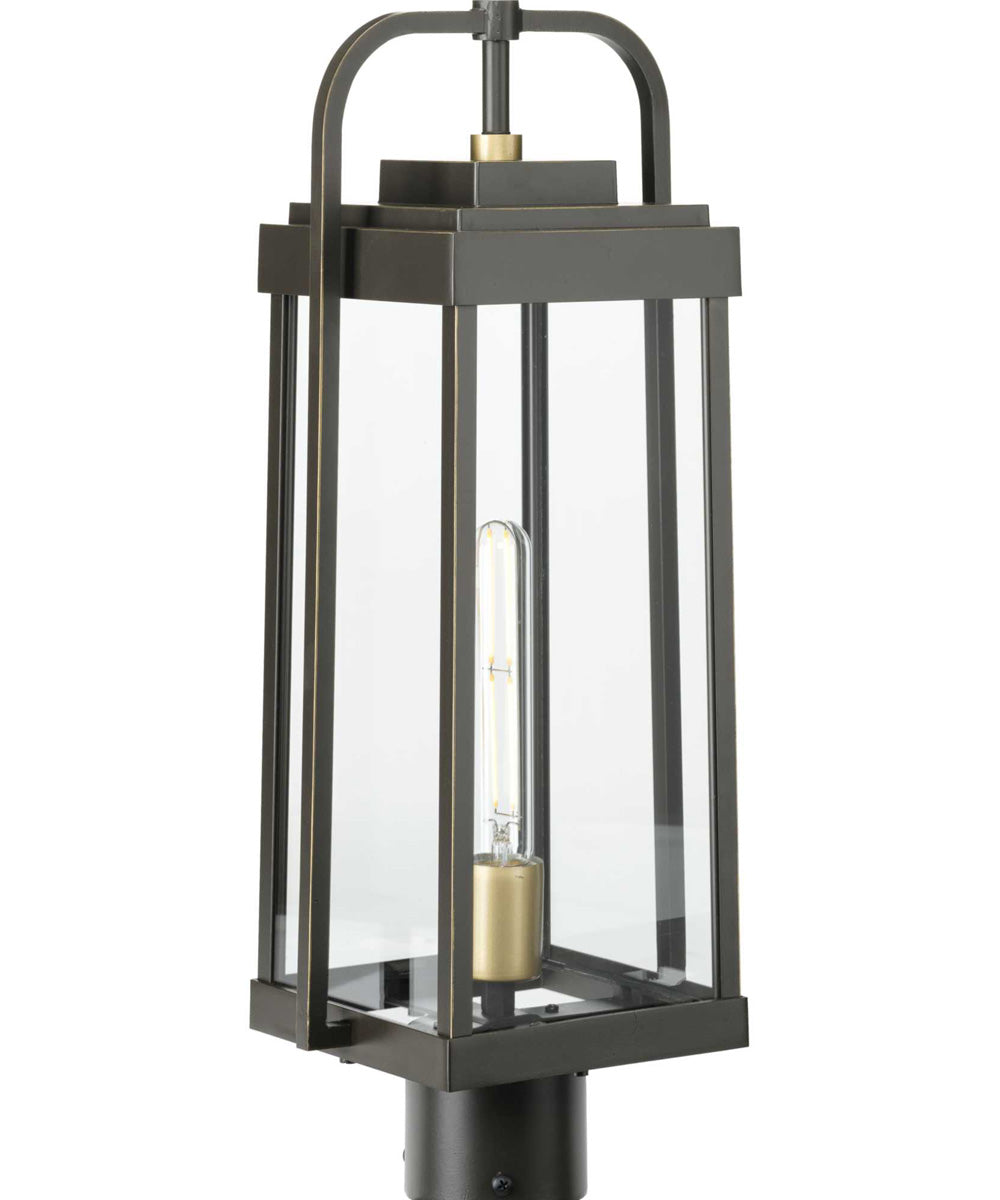 Walcott  1-Light  with Brasstone Accents Clear Glass Transitional Outdoor Post Light Antique Bronze