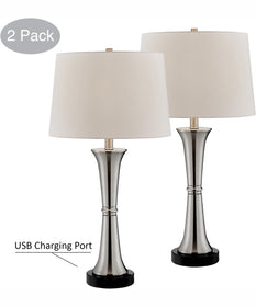 Gavino 2-Light 2 Pack-Table Lamp Brushed Nickel/Black/Fabric Shade With Usb