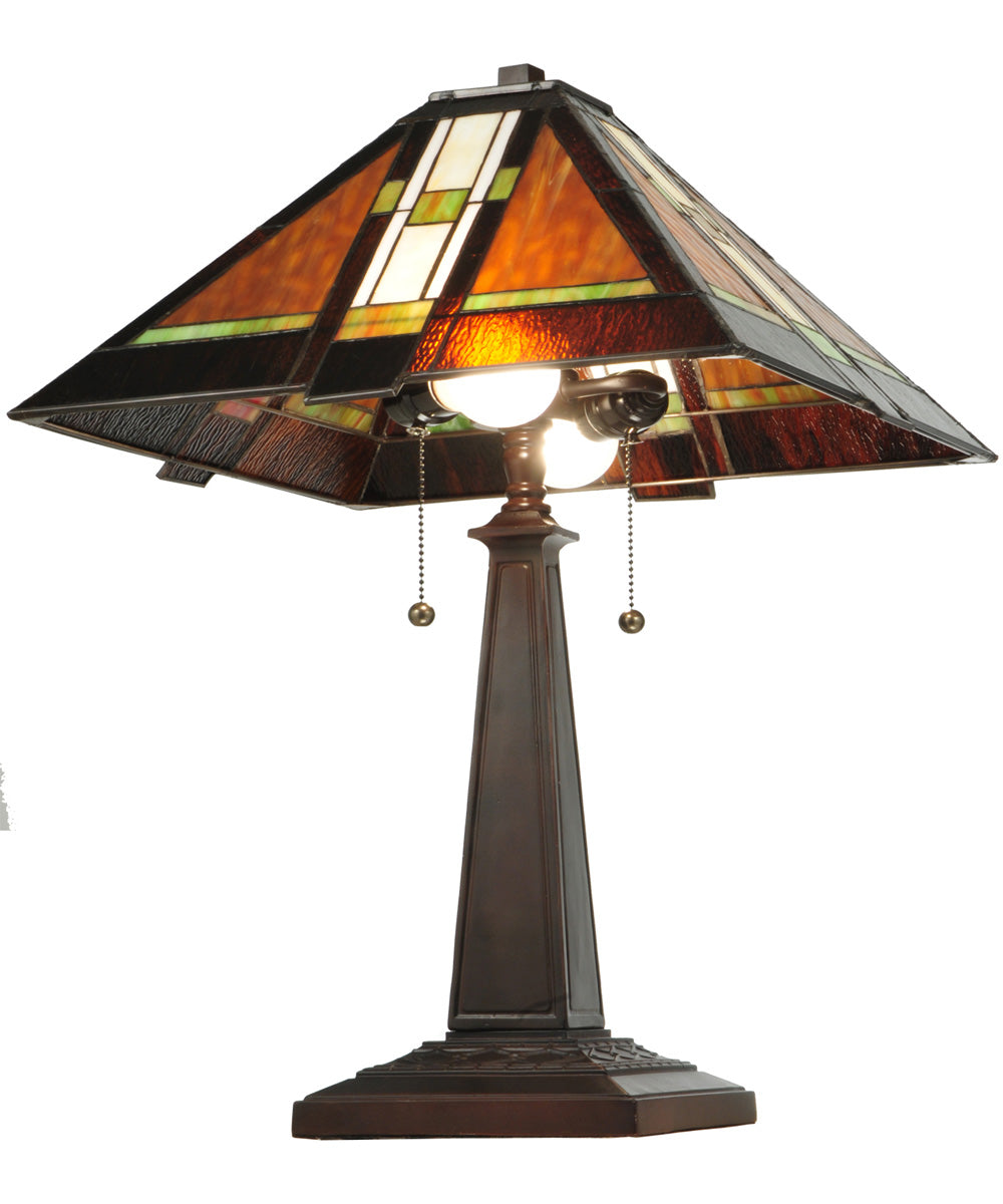 24"H Montana Mission  2-Light Tiffany Table Lamp Brown