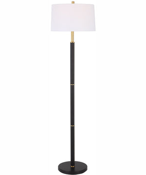 62"H 1-Light Floor Lamp Metal in Black and Gold with a Round Shade