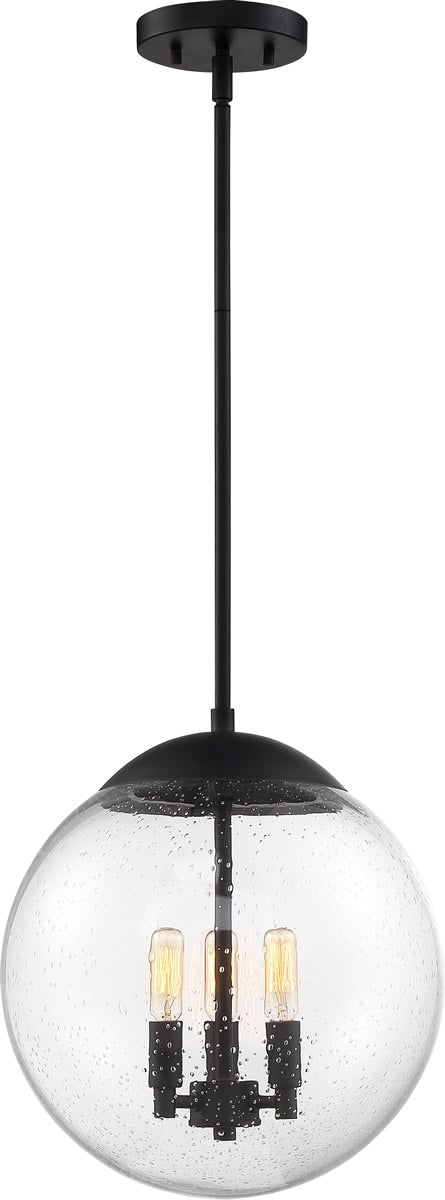 13"W Ariel 3-Light Pendant Matte Black / Clear Seeded