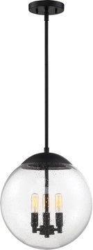 13"W Ariel 3-Light Pendant Matte Black / Clear Seeded