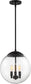 13"W Ariel 3-Light Pendant Matte Black / Clear Seeded