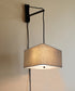 MAST Plug-In Wall Mount Pendant, 2 Light White Cord/Arm with Diffuser, Rounded Corner Square Oatmeal Drum Shade 16"W