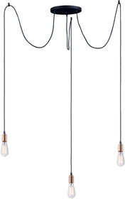 12"W Early Electric 3-Light Pendant Black / Antique Brass