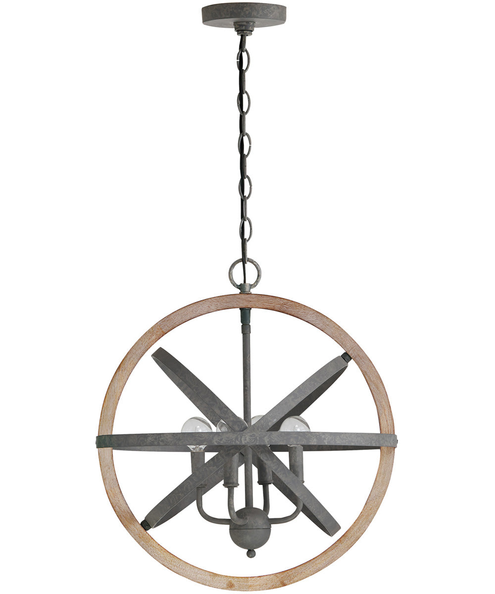 4-Light Pendant In Iron And Wood With Mango Wood
