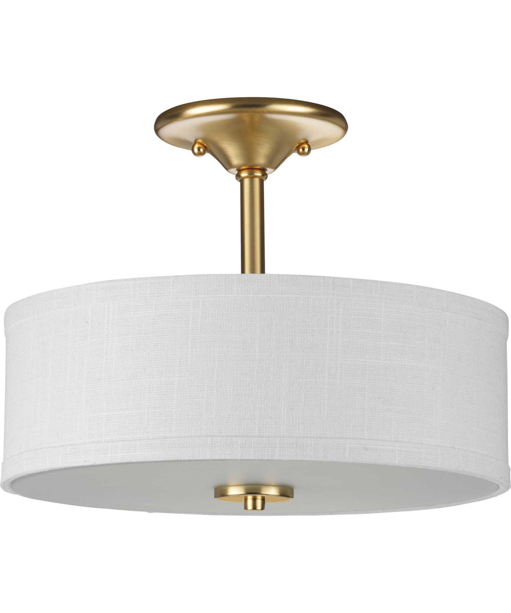 Inspire 2-Light Summer Linen Shade New Traditional Semi-Flush Light Satin Brass