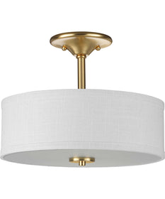 Inspire 2-Light Summer Linen Shade New Traditional Semi-Flush Light Satin Brass