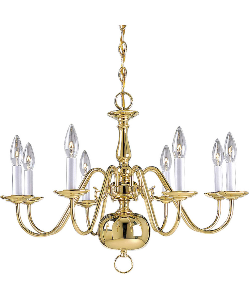 Americana 8-Light White Candle Traditional Chandelier Light Polished Brass