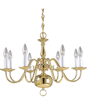 Americana 8-Light White Candle Traditional Chandelier Light Polished Brass