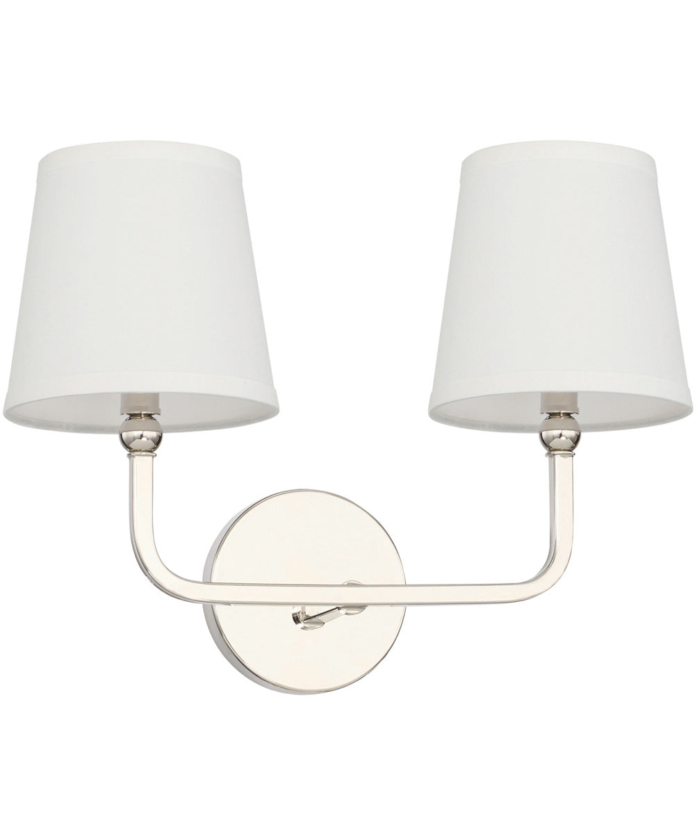 Dawson 2-Light Vanity In Polished Nickel Finish With Decorative White Fabric Stay-Straight Shades