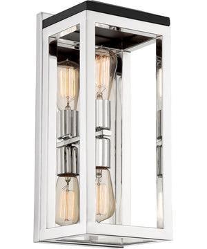 7"W Cakewalk 2-Light Vanity & Wall Polished Nickel / Black Accents