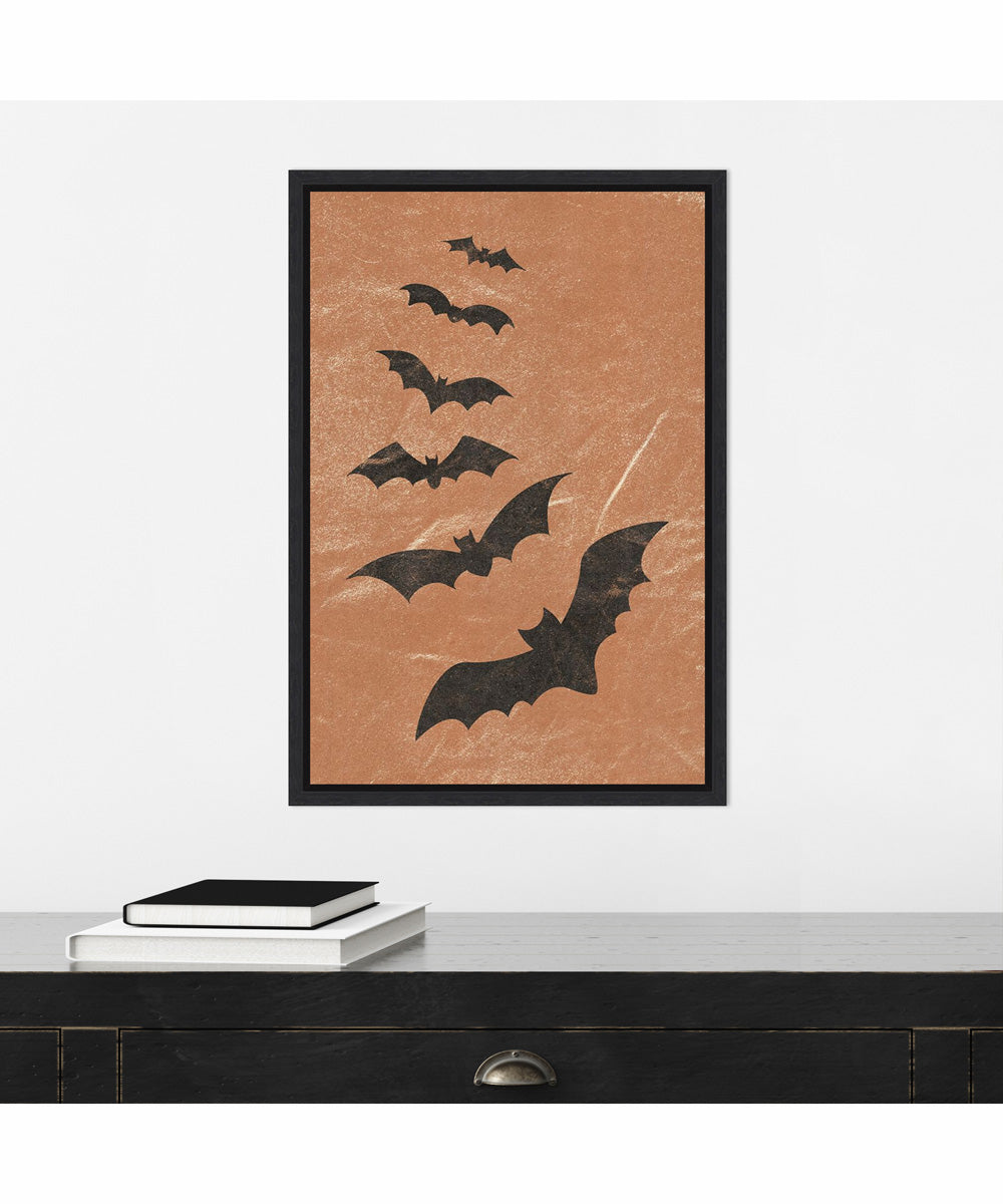 Framed Halloween Bats by JJ Design Canvas Wall Art Print (16  W x 23  H), Sylvie Black Frame