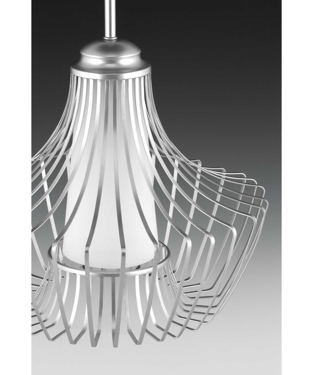 Finn 1-Light Etched White Glass Global Pendant Light Metallic Silver