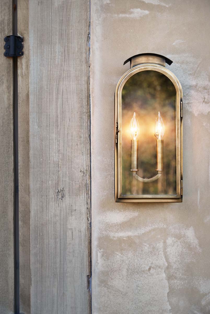 Rowley 2-Light Medium Outdoor Wall Mount Lantern in Light Antique Brass