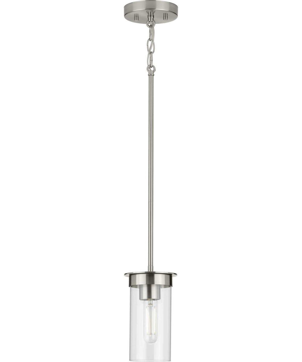 Kellwyn 1-Light Clear Glass Transitional Style Hanging Mini-Pendant Light Brushed Nickel