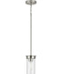 Kellwyn 1-Light Clear Glass Transitional Style Hanging Mini-Pendant Light Brushed Nickel