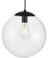 Atwell 12-inch Clear Glass Globe Large Hanging Pendant Light Matte Black