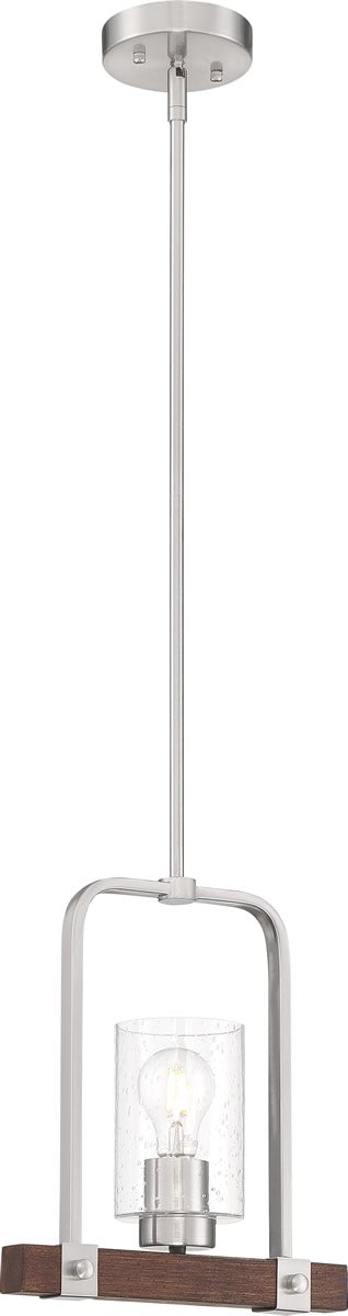 11"W Arabel 1-Light Pendant Brushed Nickel / Nutmeg Wood