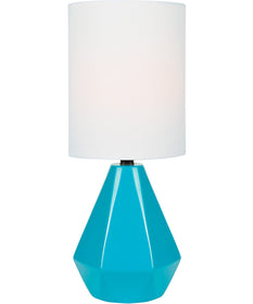 Mason 1-Light Mini Table Lamp Blue Ceramichrome/ White Linen Shade