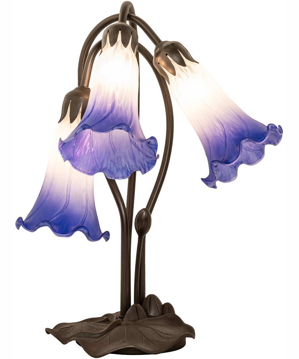 16" High Blue/White Pond Lily Tiffany Pond Lily 3 Light Accent Lamp
