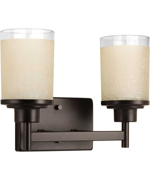 Alexa 2-Light Etched Umber Linen With Clear Edge Glass Modern Bath Vanity Light Antique Bronze